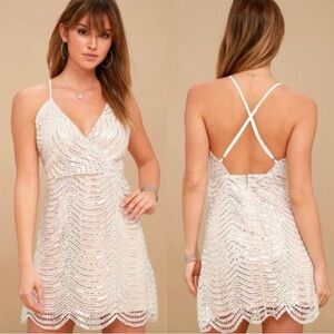 Lulus Lele White & Silver Sequin Mini Dress Size Medium